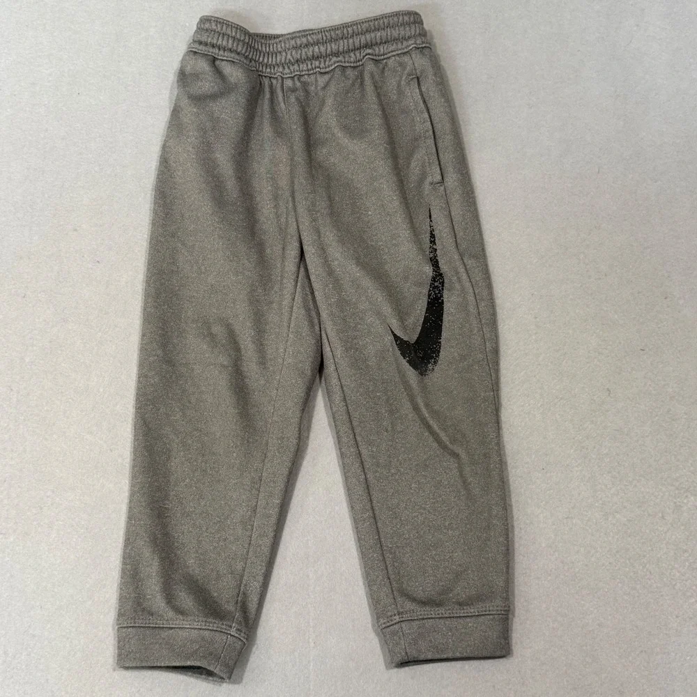Nike Jogger Pants Boys 4/XS Gray Dri-FIT Fleece Graphic Swoosh Sweatpants